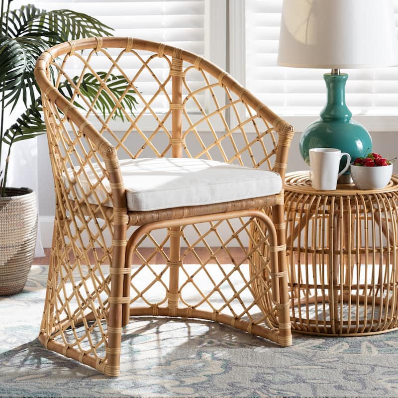 Orchard Bohemian Upholstered Rattan Dining Chair-White/Natural Brown