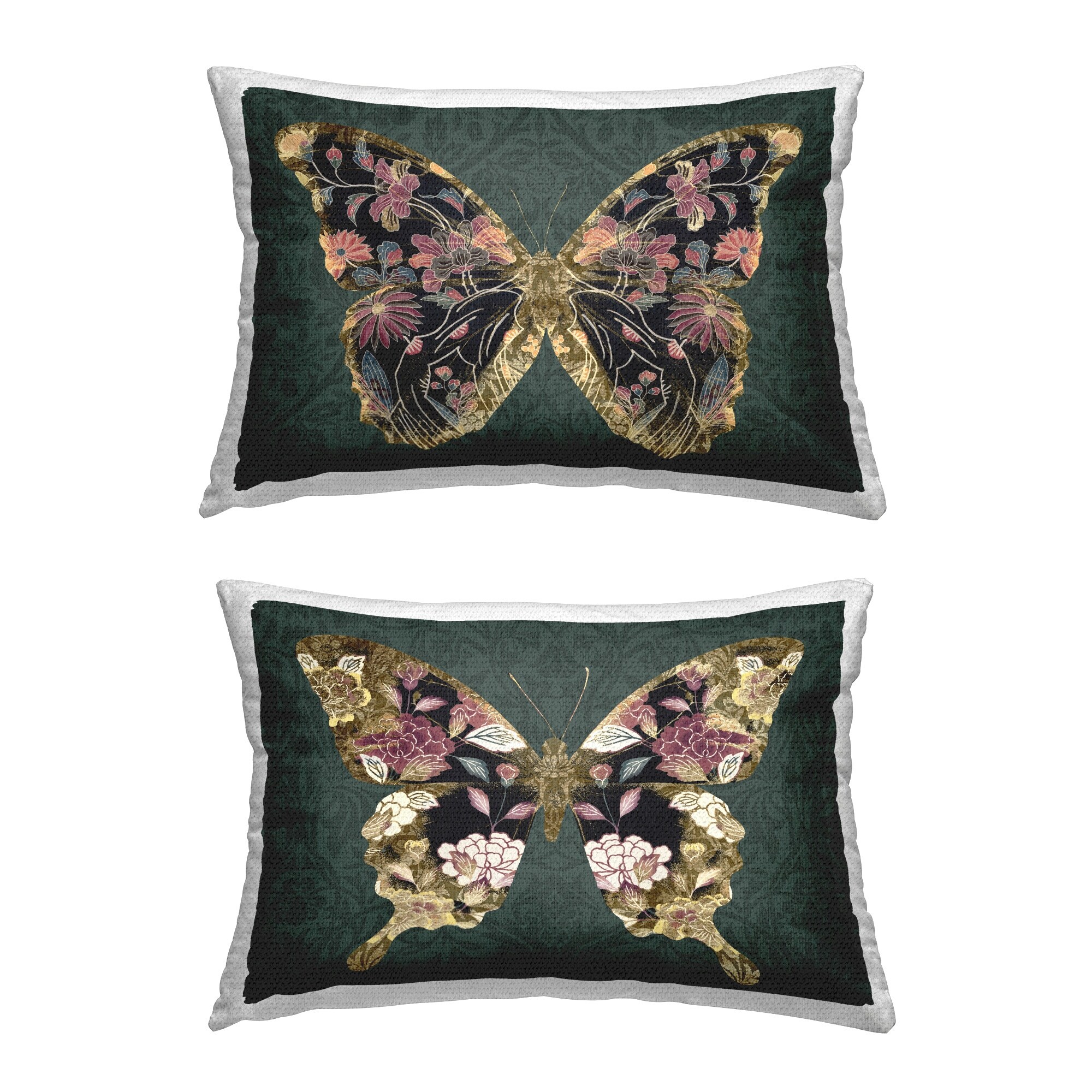 Stupell Gold Black Floral Butterfly Printed Outdoor Throw Pillow Design by Victoria Barnes (Set of 2)