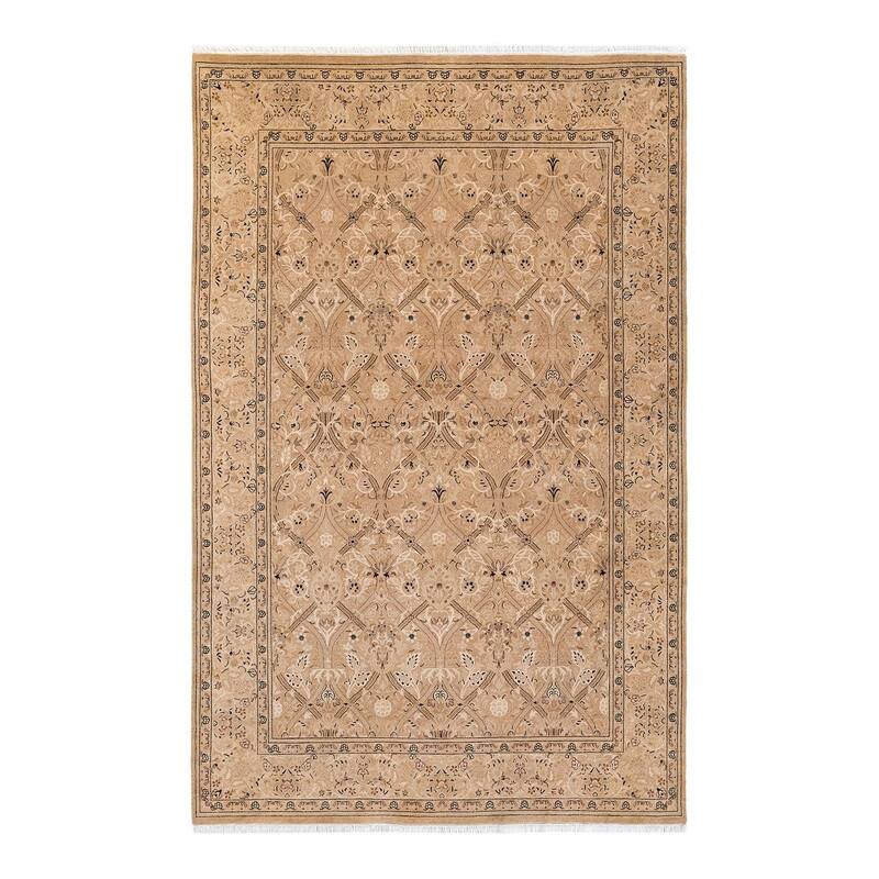 Overton Hand Knotted Wool Vintage Inspired Traditional Mogul Beige Area Rug - 6' 3" x 9' 2"