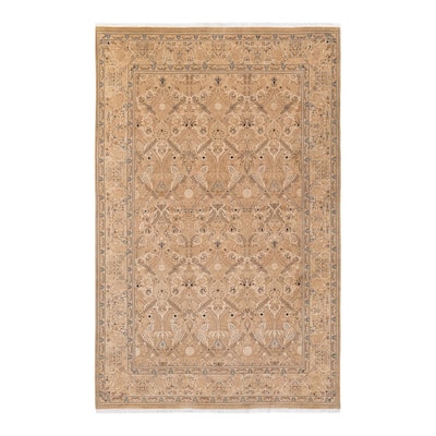 Overton Hand Knotted Wool Vintage Inspired Traditional Mogul Beige Area Rug - 6' 3" x 9' 2"