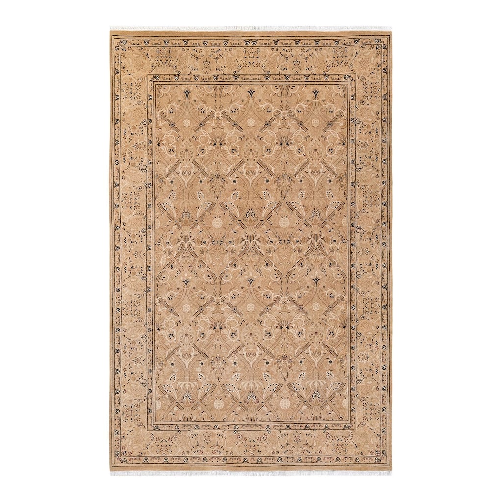 Overton Hand Knotted Wool Vintage Inspired Traditional Mogul Beige Area Rug - 6' 3" x 9' 2"