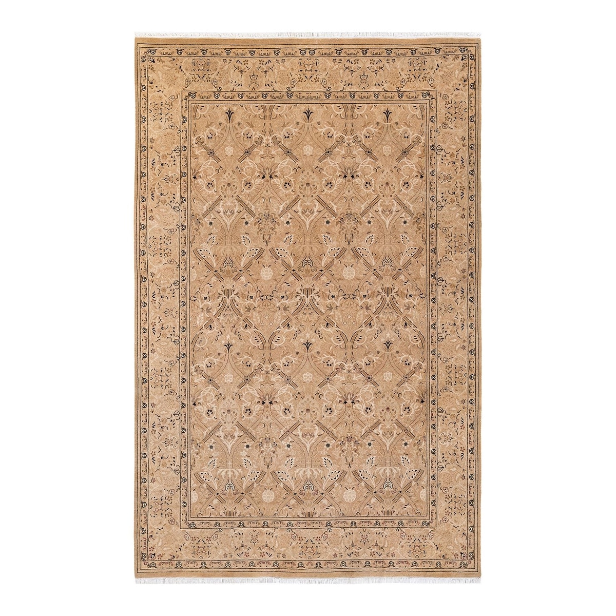 Overton Hand Knotted Wool Vintage Inspired Traditional Mogul Beige Area Rug - 6' 3" x 9' 2"