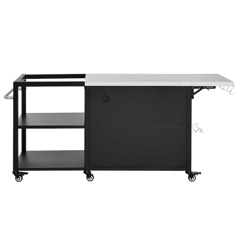 76.6"Large Grill Cart with Storage Cabinet, with Steel Drop Leaf, Grill Table with Adjustable Shelf & Hooks & Bottle Opener