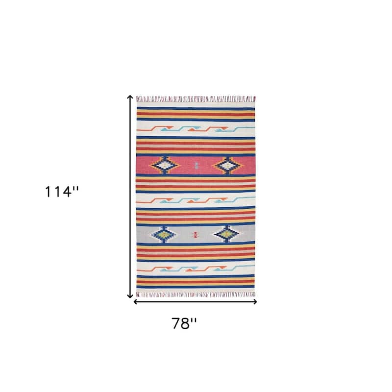 Funu Southwestern Woven Low Pile with Fringe Area Rug By HomeRoots - 114' X '78' X '0.25