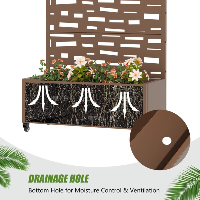 Raised Garden Bed Planter with Trellis Movable Planter Box with Lockable Wheels