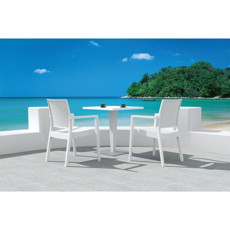 34" White Wickerlook Patio Stackable Dining Chair
