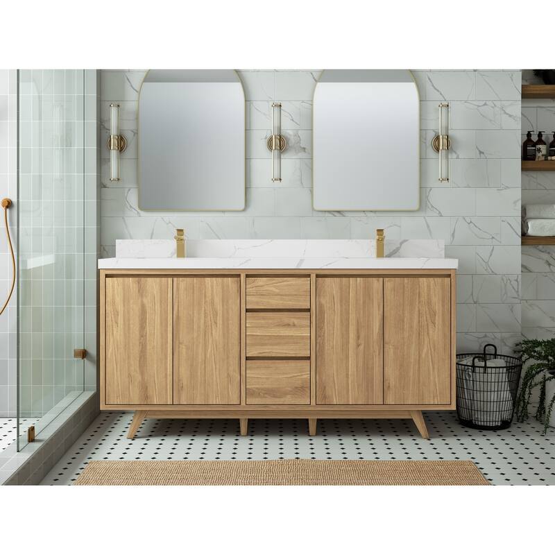 Willow Collections 72 in. W x 22 in. D s Madison Teak Double Sink Bathroom Vanity with Countertop