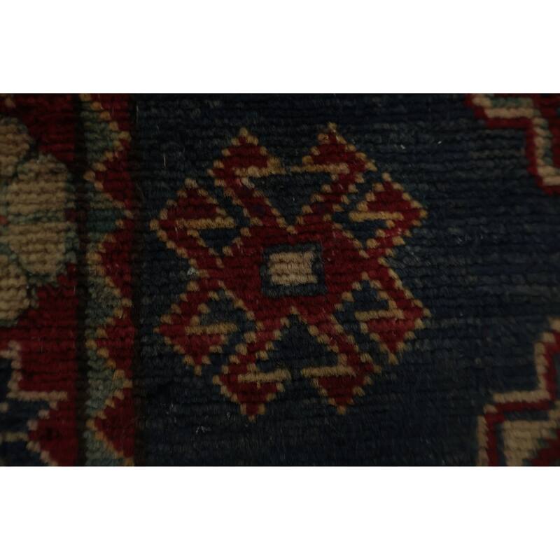 Hand Knotted Oriental 100% Wool Carpet Traditional Geometric Navy Blue & Blues Kazak Area Rug - 3' 1'' X 2' 1''