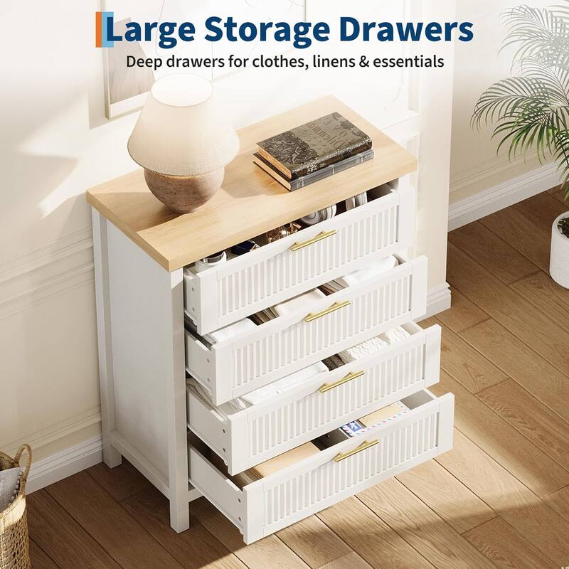 Modern Fluted Dresser with 4 Storage Drawers, Organizer Cabinet for Living Room, Bedroom