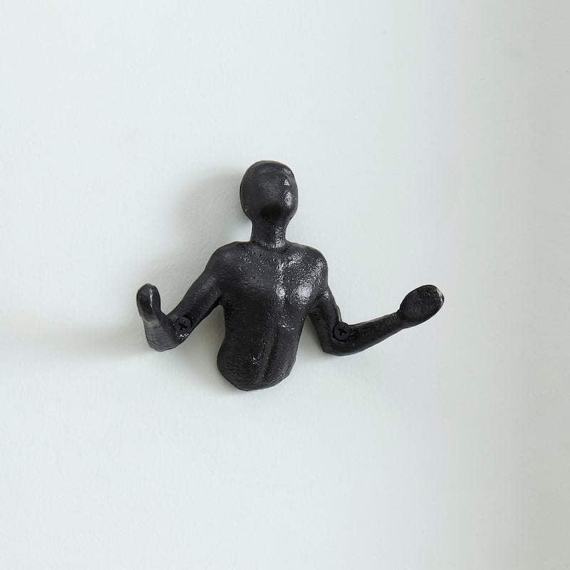 "Palms Up" Cast Iron Decorative Black Wall Mount Hooks (Set of 2)