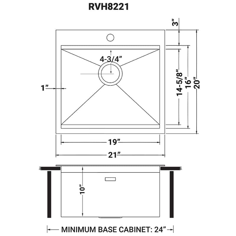 Ruvati 21 x 20 inch RV Workstation Drop-in Topmount Bar Prep Kitchen Sink 16 Gauge Stainless Steel - - 21" X 20" - 21" X 20"