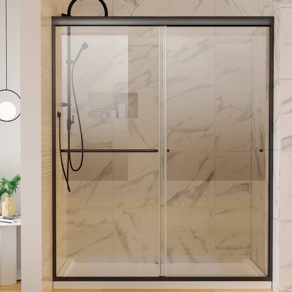 Semi-Frameless Double-sliding Shower Door with Clear Glass - 60 in.Wx72 in.H