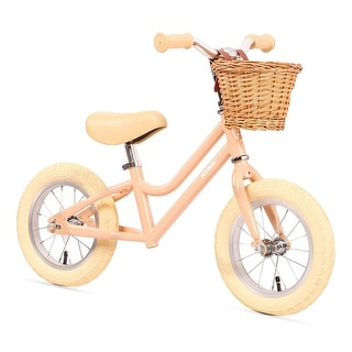 Petimini 12 Inch Kids Beginner Balance Bike with Basket for 2-6 Year Olds, Peach - Pink - 13.78