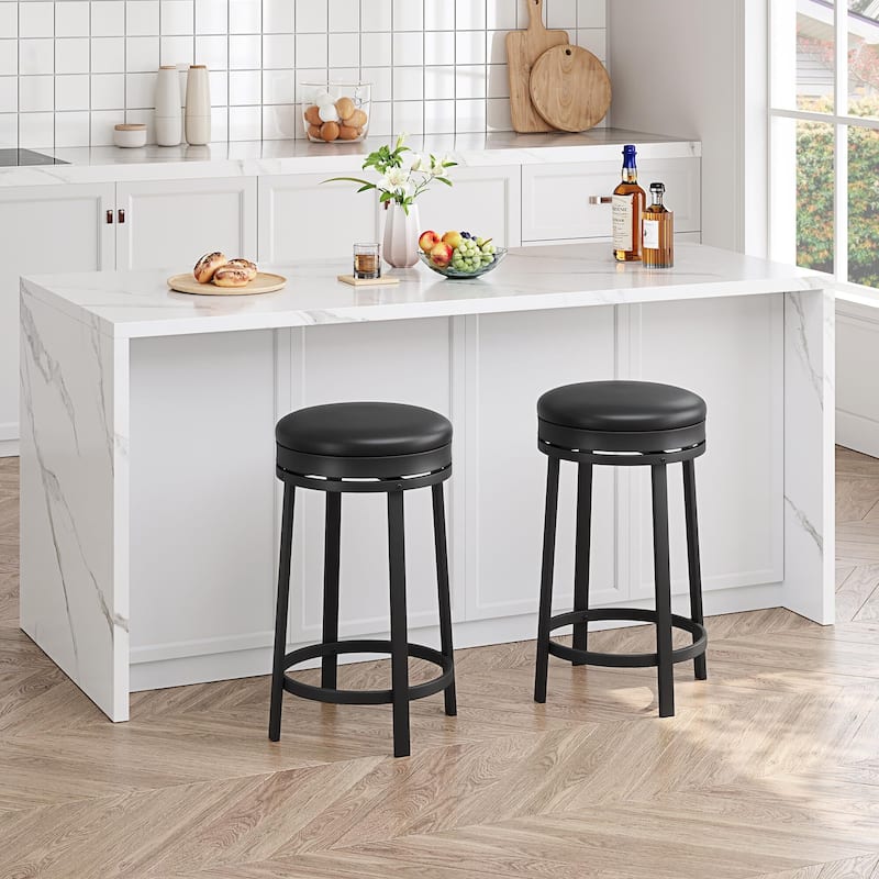 Swivel Bar Stools, Set of2/ 4 Bar Chairs, 61 cm High Kitchen Counter Stools with Faux Leather Seat and Sturdy Metal Frame