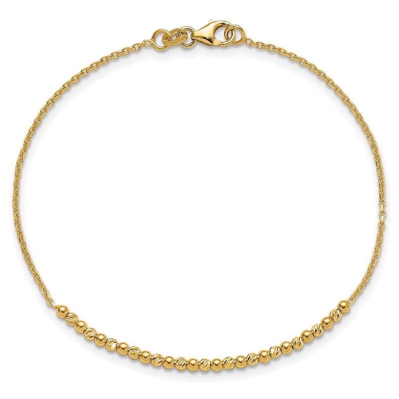 Curata 10k Yellow Gold 7.5" 2mm Diamond Cut Beaded Rope Bracelet