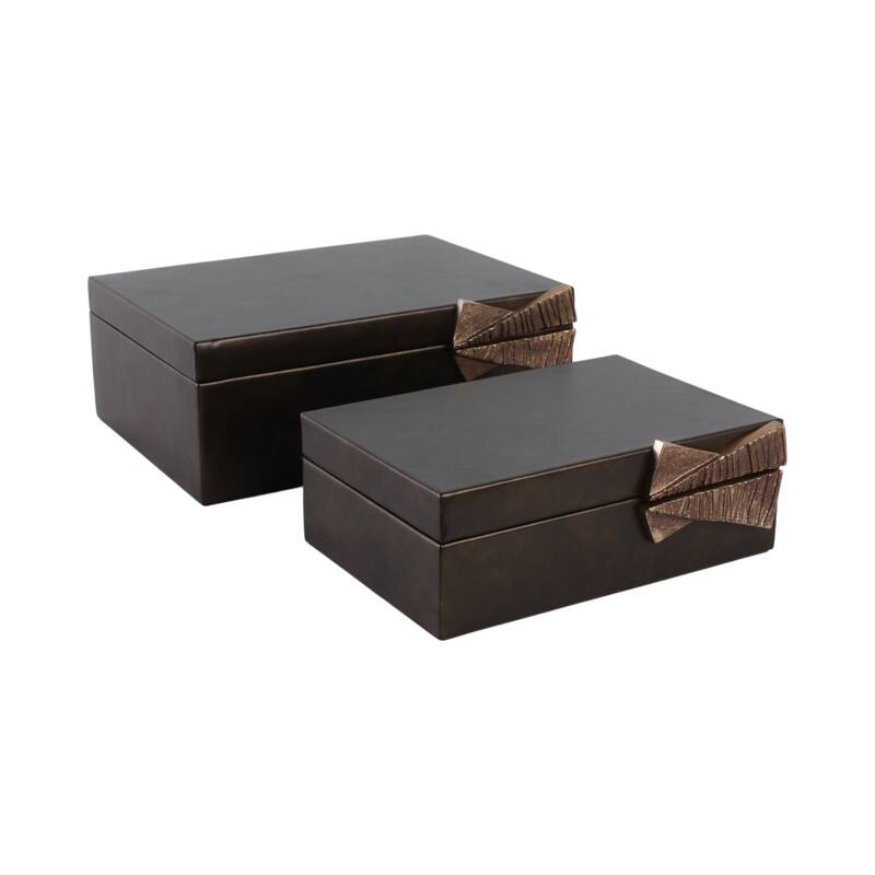 Faux Leather Storage Boxes with Metal Accents (Set of 2) - 9/11" Gray - 11" x 8" x 4"