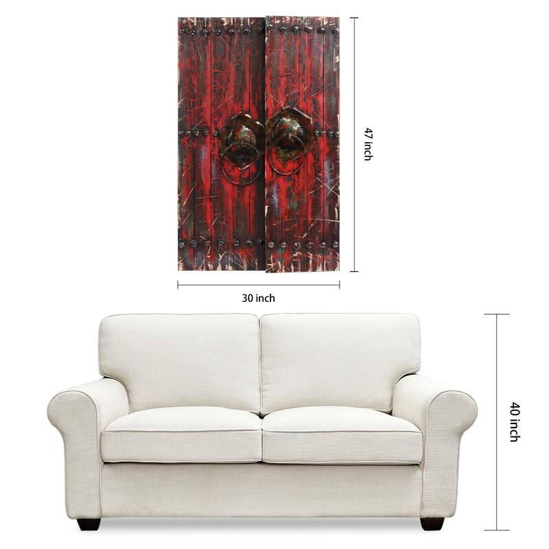 "Antique Wooden Doors 1" Metallic Handed Painted Rugged Wooden Blocks Wall Décor