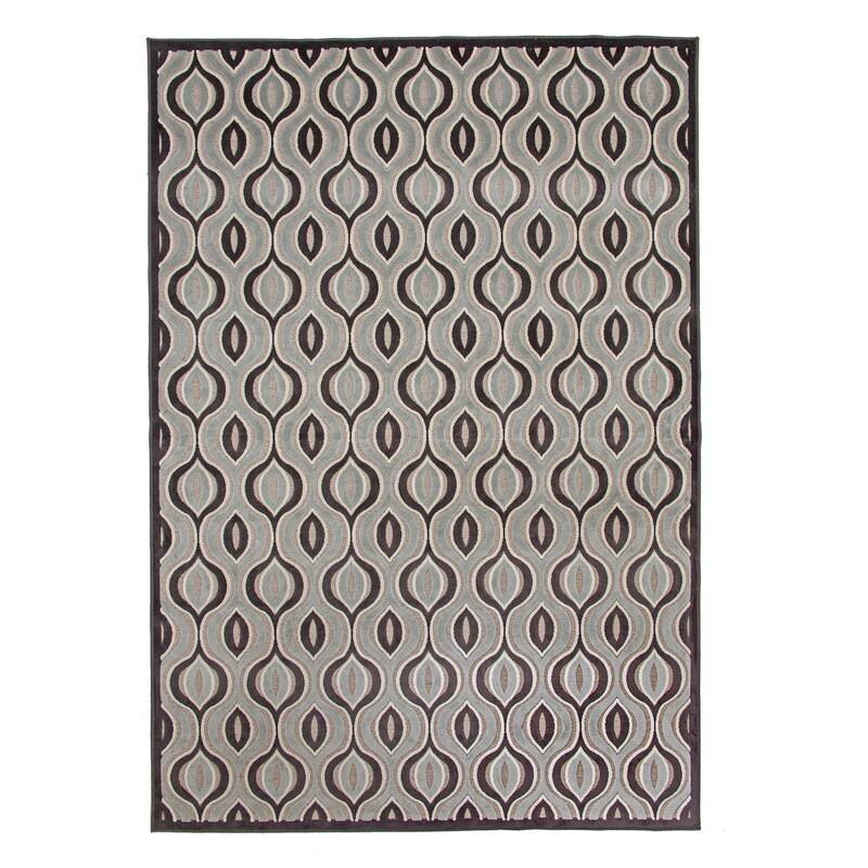 Black/Aqua/Grey Area Rug 5x8 - 6' x 7'