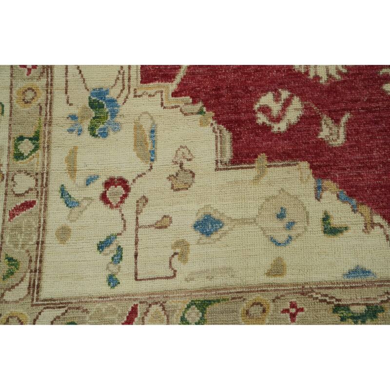 Vegetable Dye Wool Oushak Turkish Area Rug, Medallion Geometric Carpet - 11' 9'' X 9' 2''