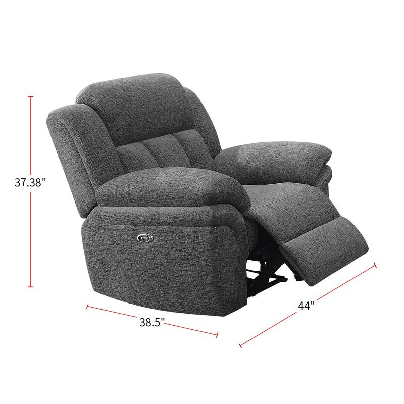 Pillow Top Arm Power Recliner in Charcoal