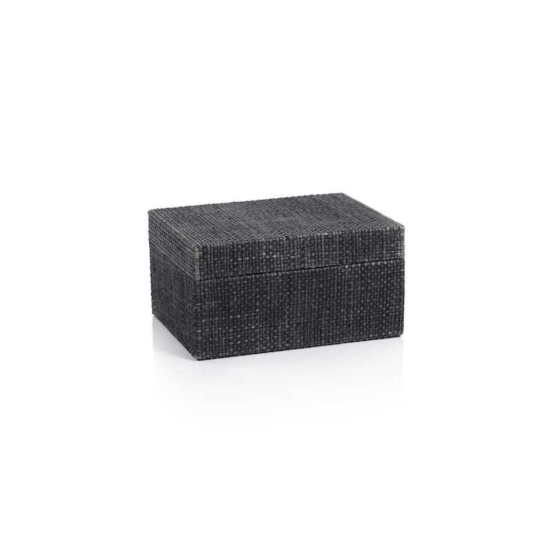 Bumi Blue Raffia and Chambray Decorative Box - Small