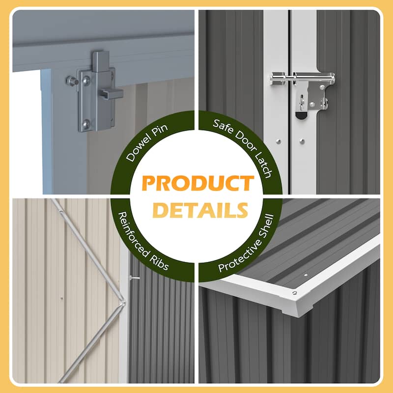 10'x4' Outdoor Steel Storage Shed with Lockable Door and Floor Frame, Metal Tool Shed Grey