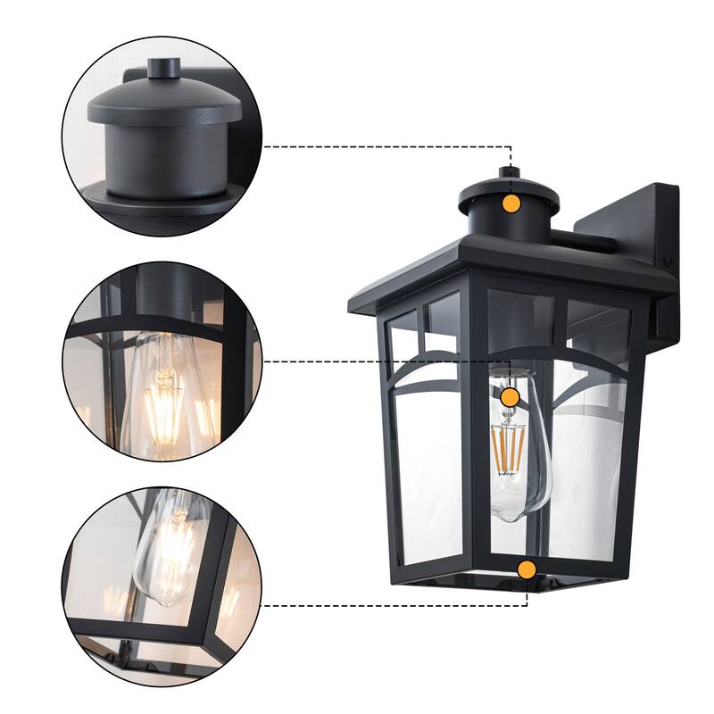 C Cattleya 2-Pack Matte Black Outdoor Wall Lantern Sconce with Clear Glass Shade