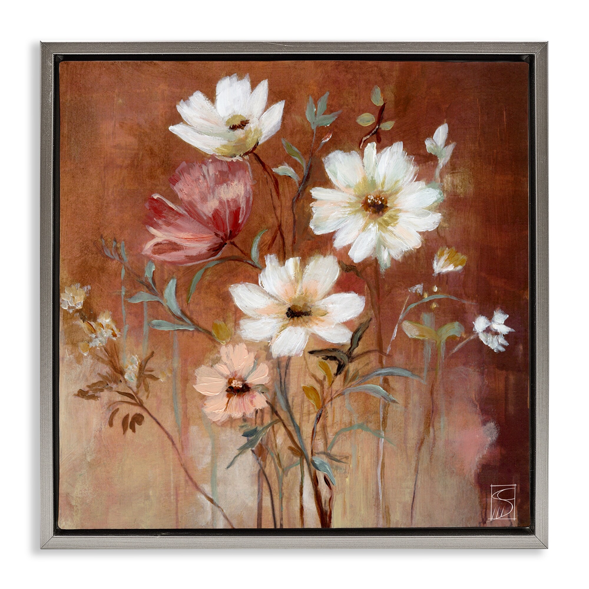 Stupell Mocha Flowers Collection Framed Floater Canvas Wall Art Design By Sara Culpepper