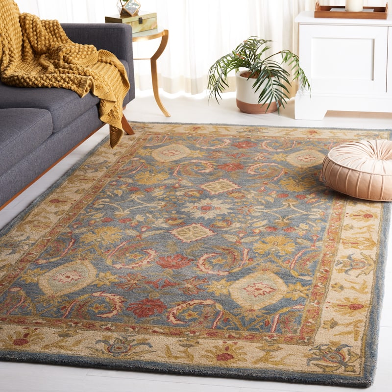 SAFAVIEH Handmade Anatolia Lieke Traditional Oriental Hand-spun Wool Rug - 9' x 12' - Light Blue/Ivory