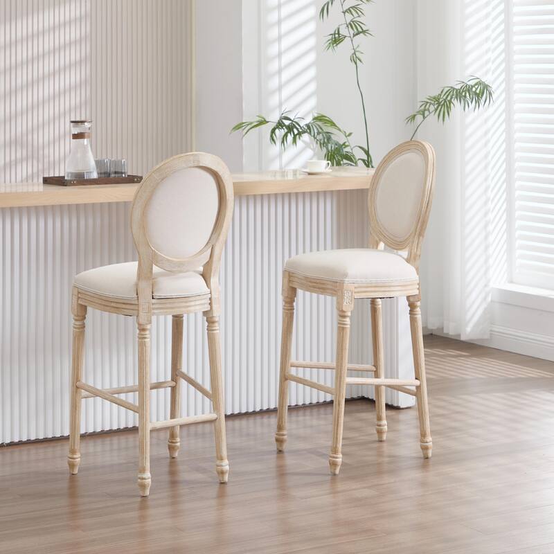 Set of 2 French Country Dining Chairs, Upholstered with Round Back Design