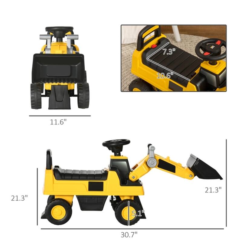 Kids Ride-On Construction Truck with Lights Music 2-in-1 Digging Bucket and Storage Seat - 35.5"L x 11"W x 22.75"H