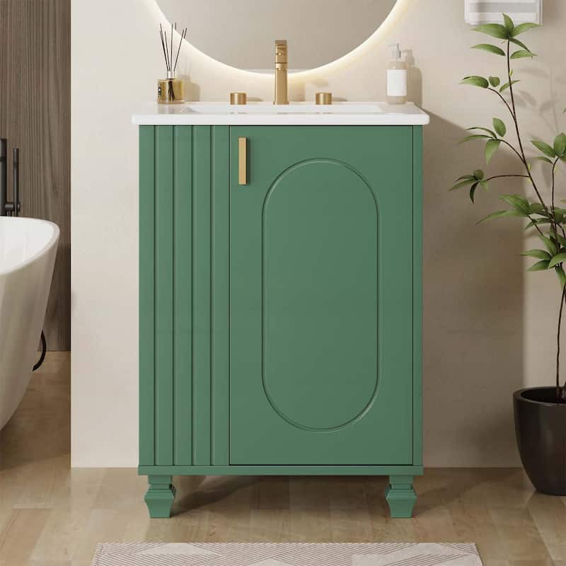 Bathroom Vanity with Sink, Cabinet Door Shelf,Side Open Storage,Wood Frame,Soft Closing Door - Green