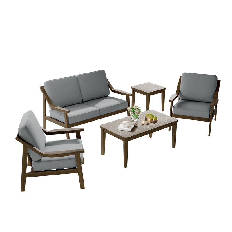 5-Piece Outdoor Sectional Wood Conversation Set with Table