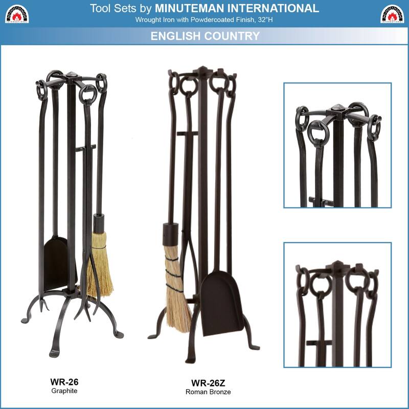 Achla Designs English Country Fireplace Set of 4 Tools, 32 Inch Tall