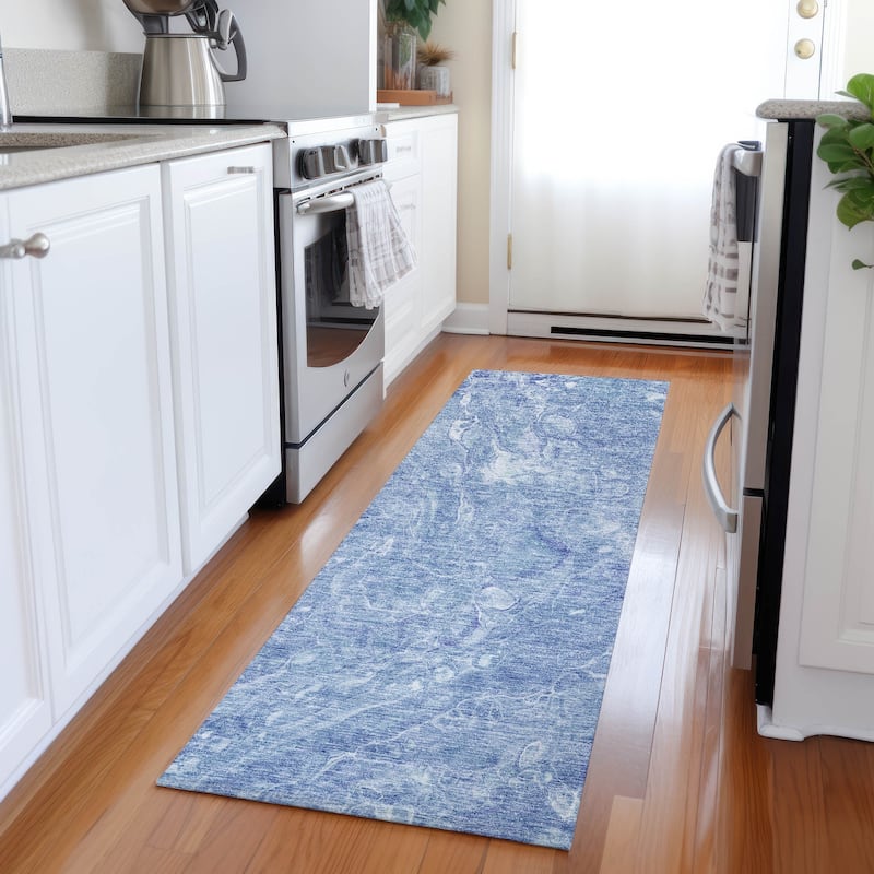Machine Washable Indoor/ Outdoor Chantille Abstract Watercolor Rug - Sky - 2'3" x 7'6"