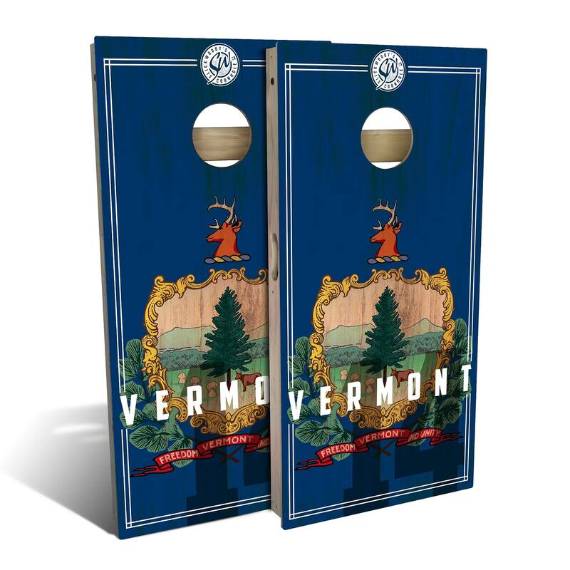Vermont State Flag 2 Outdoor Cornhole Board Set - Premium 2x4 - Include Hole Lights
