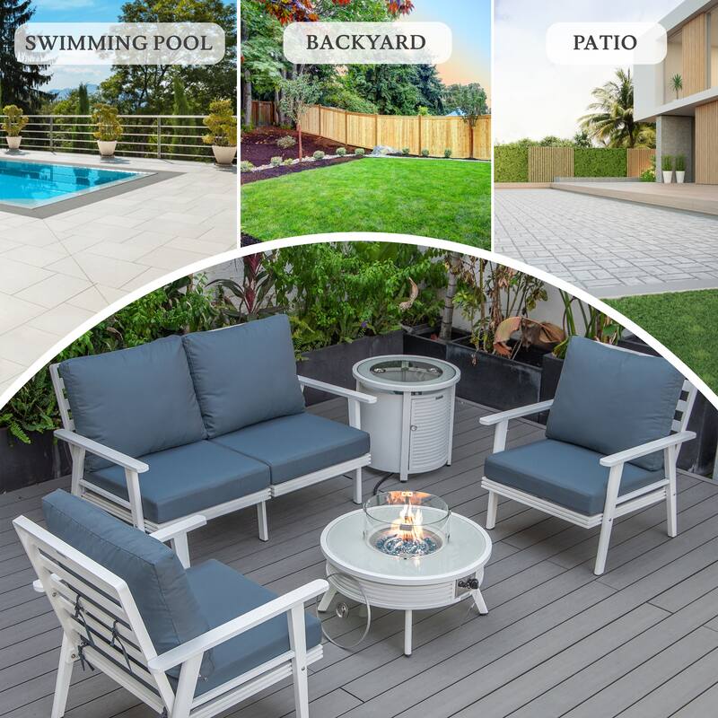 Walbrooke Outdoor Patio Furniture Set with Aluminum Frame Polyester Upholstered Seating and 37000 BTU Propane Burner