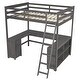 preview thumbnail 26 of 32, Sturdy Wood Loft Bed Frame with U-shaped Desktop,Storage Shelves, 1 Cabinet and 2 Drawers,Full Size