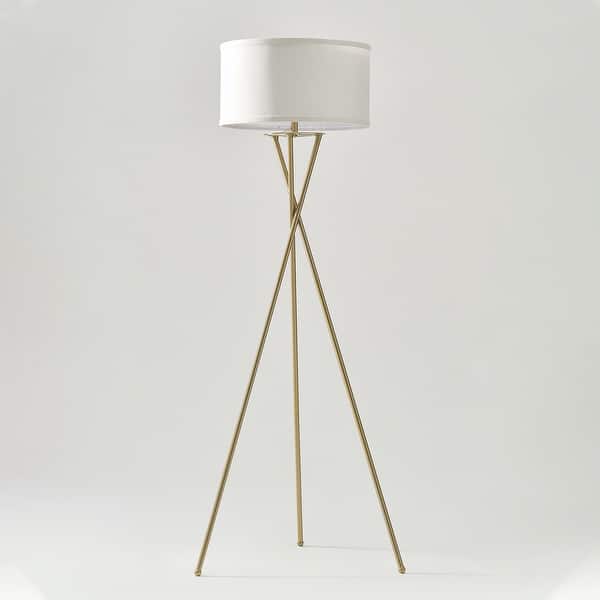 slide 2 of 12, Brightech Jaxon 60 in. Antique Brass Mid-Century Modern LED Super Bright Floor Lamp with White Fabric Drum Shade