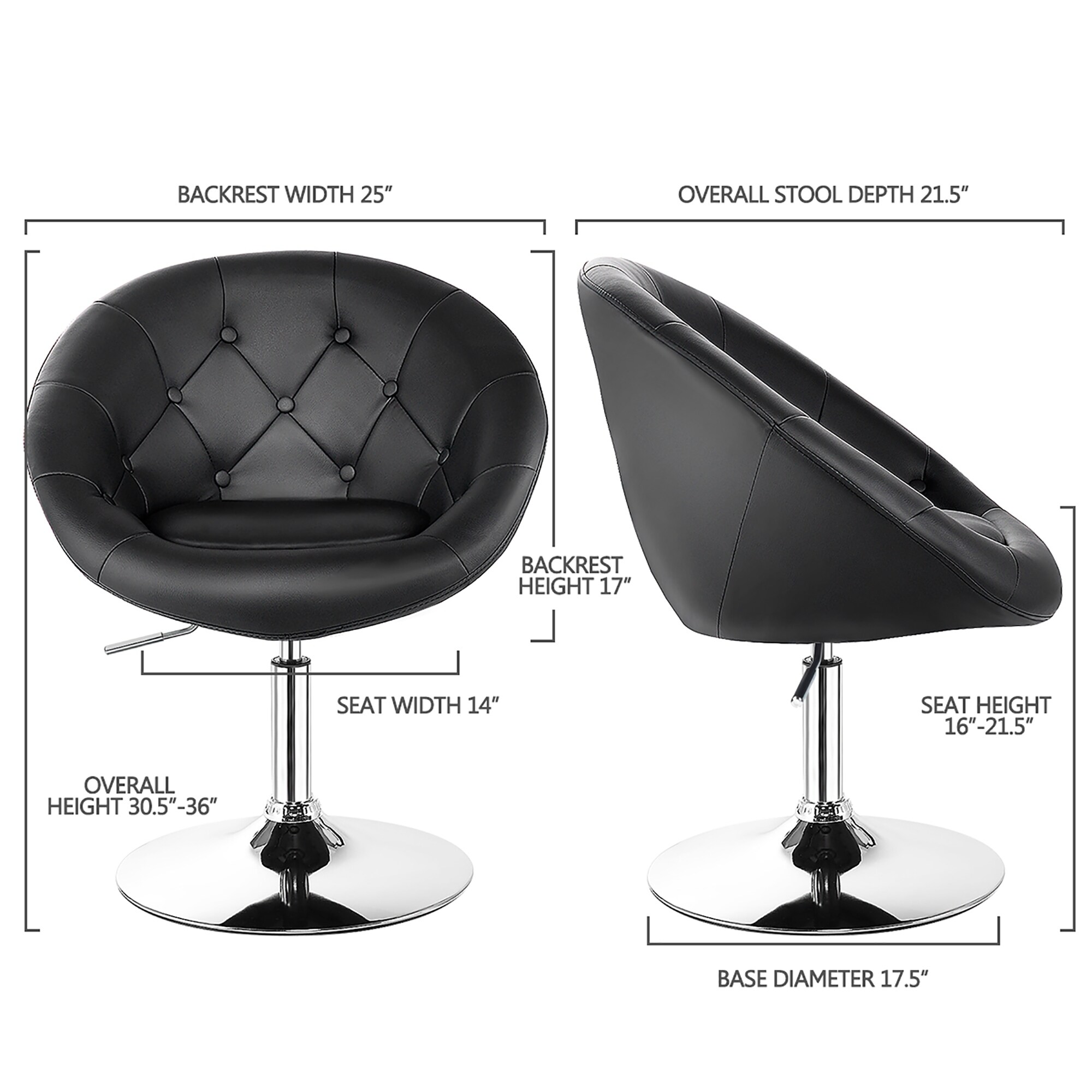 Details about   Adjustable Round Back Swivel Chair Back Accent Modern Leather Vanity Black 