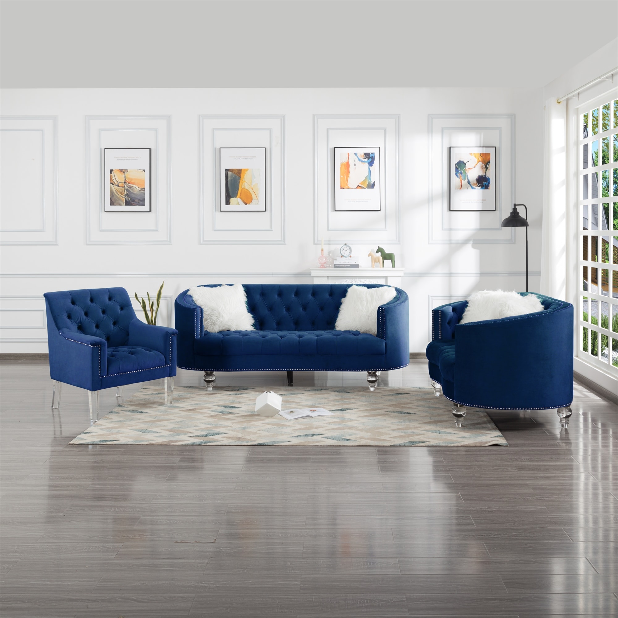 3 Piece Navy Blue Velvet Living Room Set Bed Bath Beyond 38387392