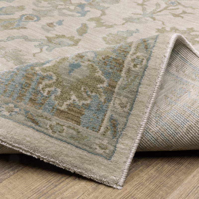 Meadow Traditional Oriental Beige/ Teal Area Rug