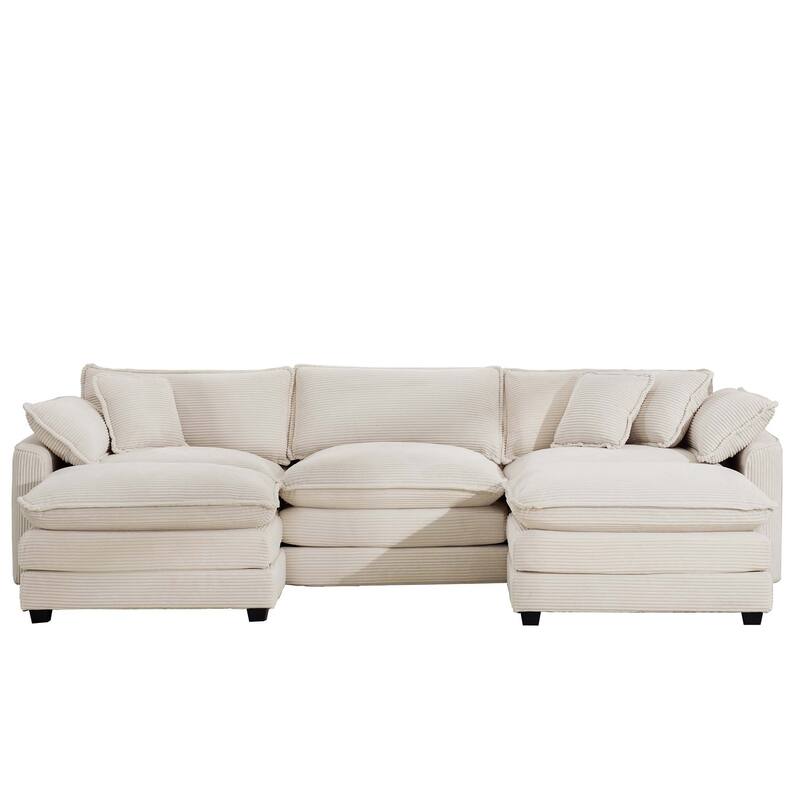 115" Corduroy Cloud Upholstered Modular U-Shaped Sectional Sofa with 2 Removable Ottoman and Free Combination Design