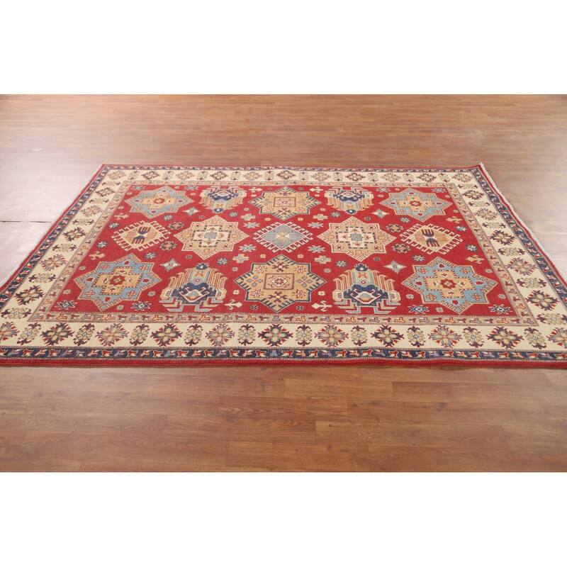 Red Traditional Kazak Area Rug Handmade Wool Carpet - 5'6" x 7'7"