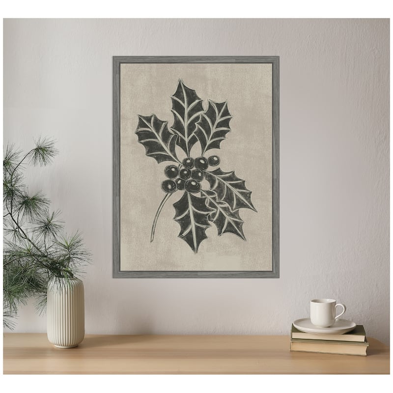 Kate and Laurel Framed Canvas Holly Berry by Nikita Jariwala