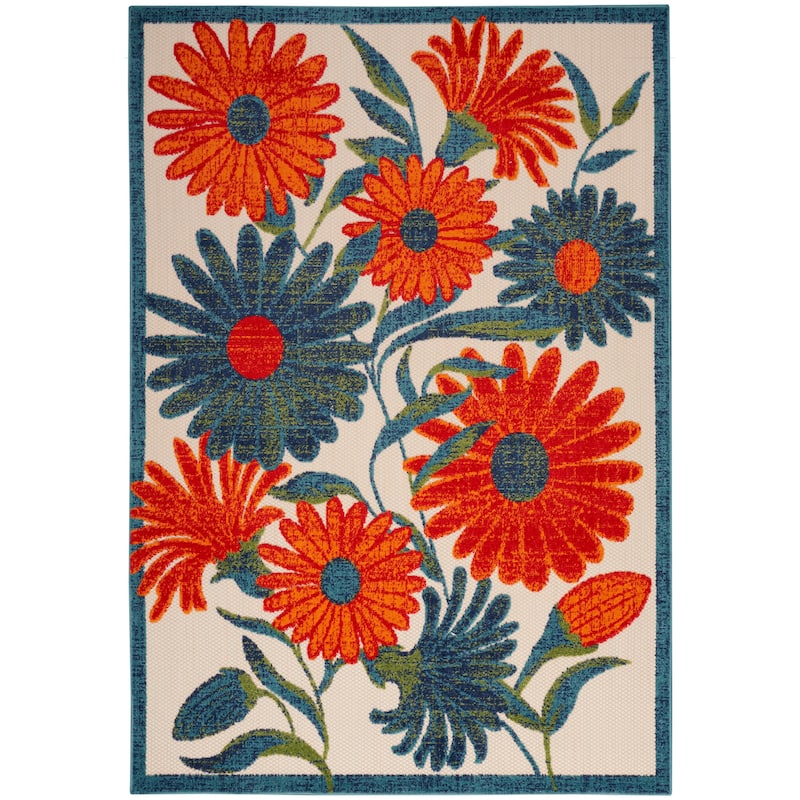 Nourison Alice Indoor/Outdoor Floral Area Rug. - Ivory/Multicolor - 3'6"x5'6"