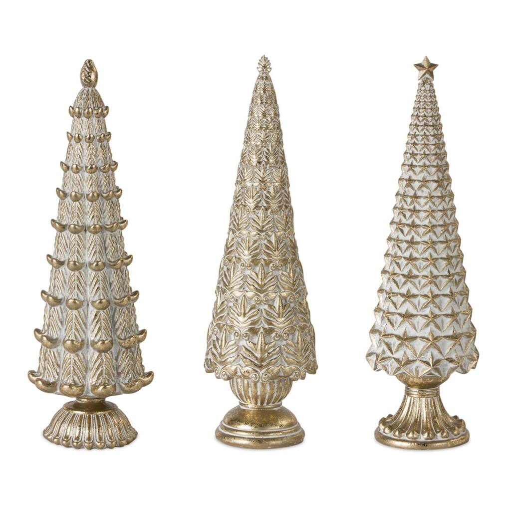 Geometric Christmas Tree Decorations - 13.75" - Gold - Set of 3