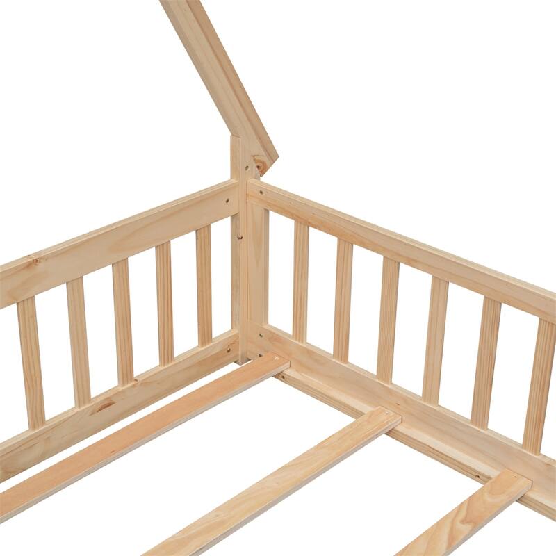 Full Tent-shaped Floor Bed,with Guardrails,Slats,Door