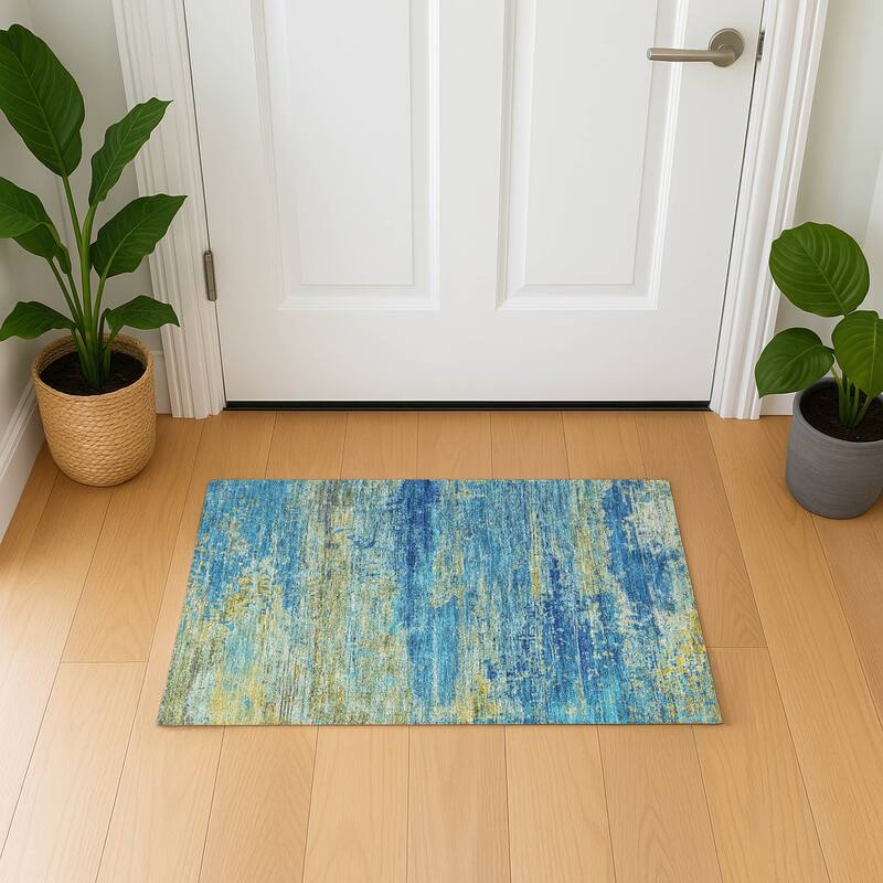 Premium Washable Super Soft Abstract Modern Mayfield Rug - Navy - 1'8" x 2'6"