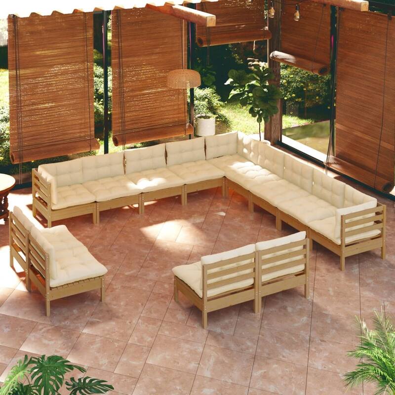 vidaXL Solid Pinewood Patio Lounge Set 14 Piece with Cushions Multi Colors